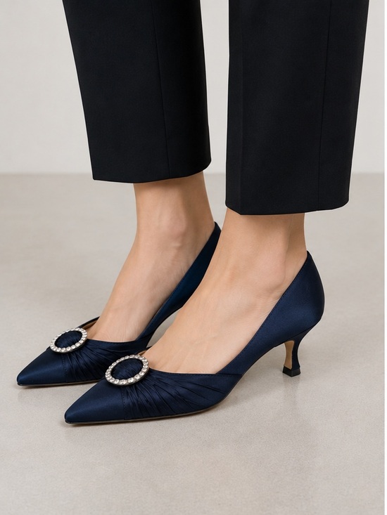 Manolo Blahnik Shoes - Manolo Blahnik Navy Blue Satin Pumps